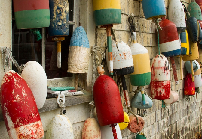 Lobster buoys on a building in Winter Harbor, Maine. Sue Pischke, ©2013 ALL RIGHTS RESERVED